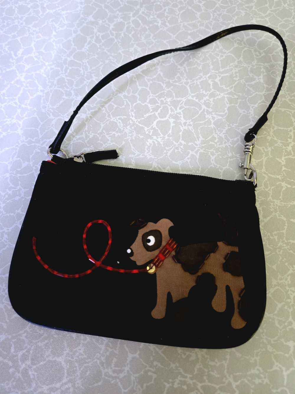 Black Dog-Design Wristlet Pouch